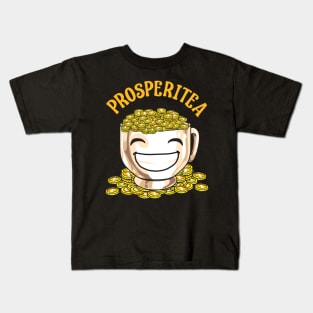 Funny Prosperitea Prosperity Tea Pun Gold Coins Kids T-Shirt